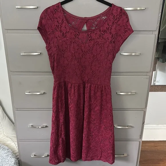 strapless open back dress Brielle Twist-Front Lace-Back Pink Dress